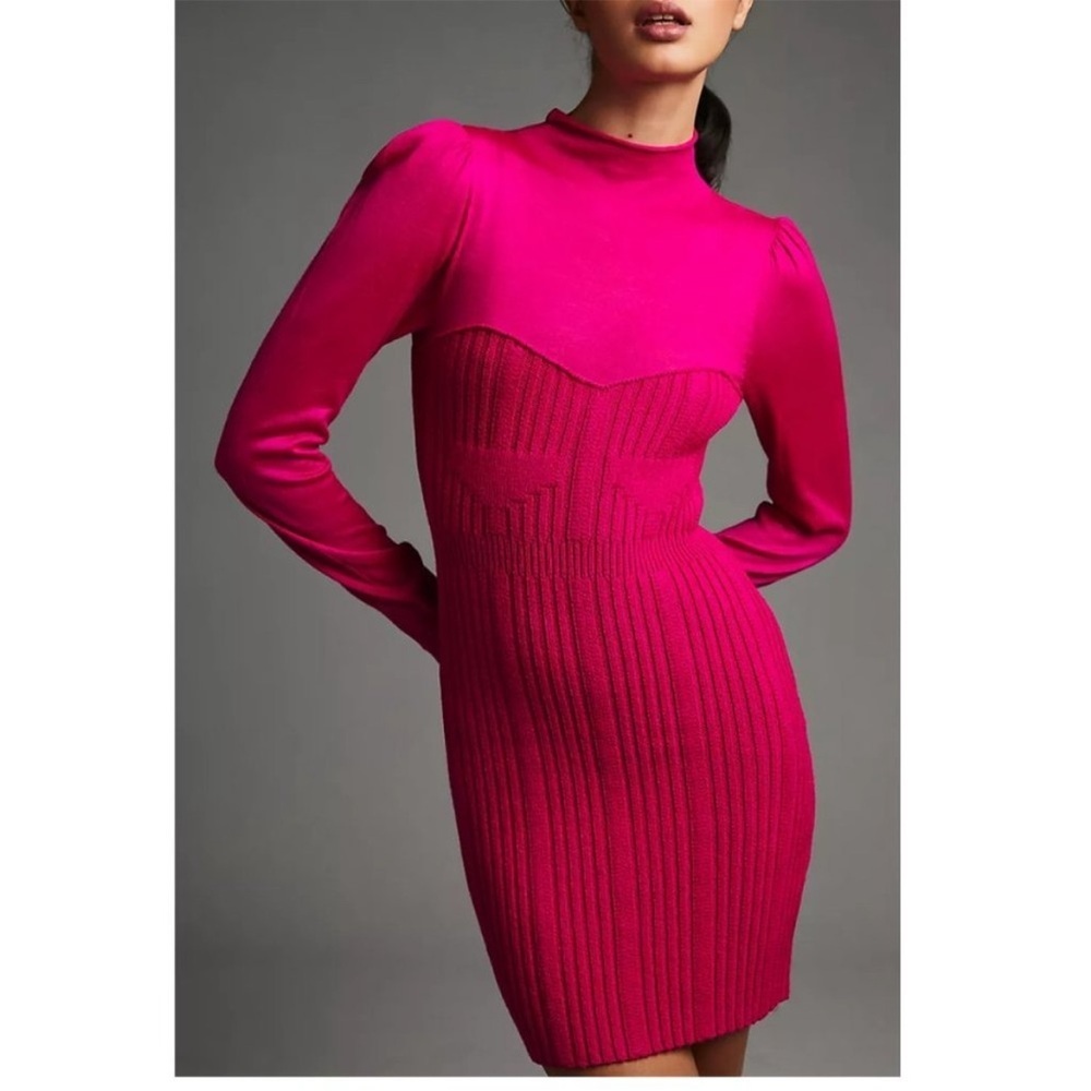 BOGO! By Anthropologie Turtleneck Sweetheart Sweater Dress Hot Pink Medium